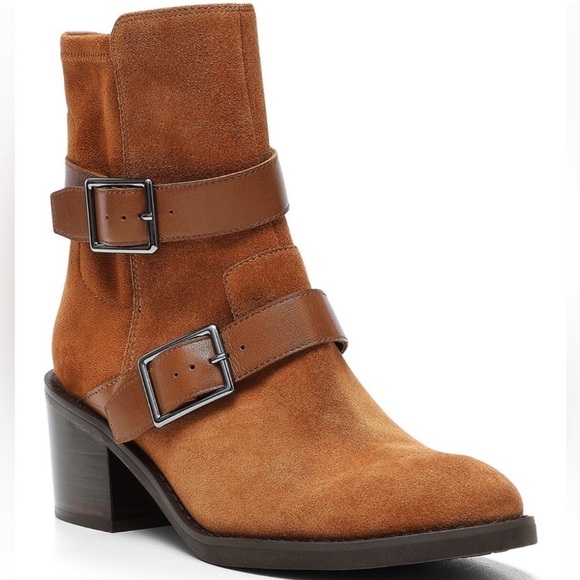Donald Pliner Suede Leather Ankle‎ Boots Brown Harness Buckle Moto Biker Style 8 Donald Pliner Mathilda Suede Moto Bootie | HSN main image 4
